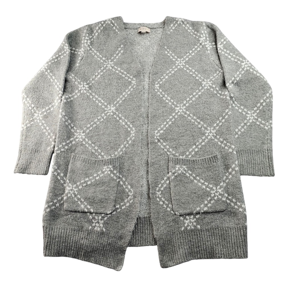 LOFT Outlet Cardigan Sweater Women M Gray Argyle Pattern‎ Long Sleeve Open Front